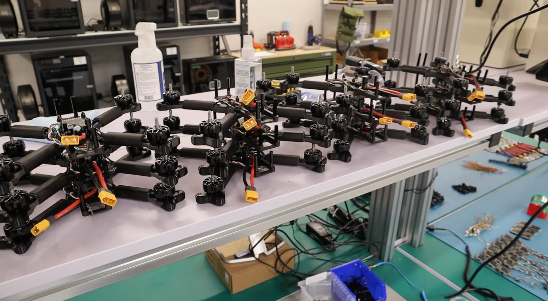 Carbon-fibre unmanned aircraft frames in production on an AirMetal Robotics assembly bench