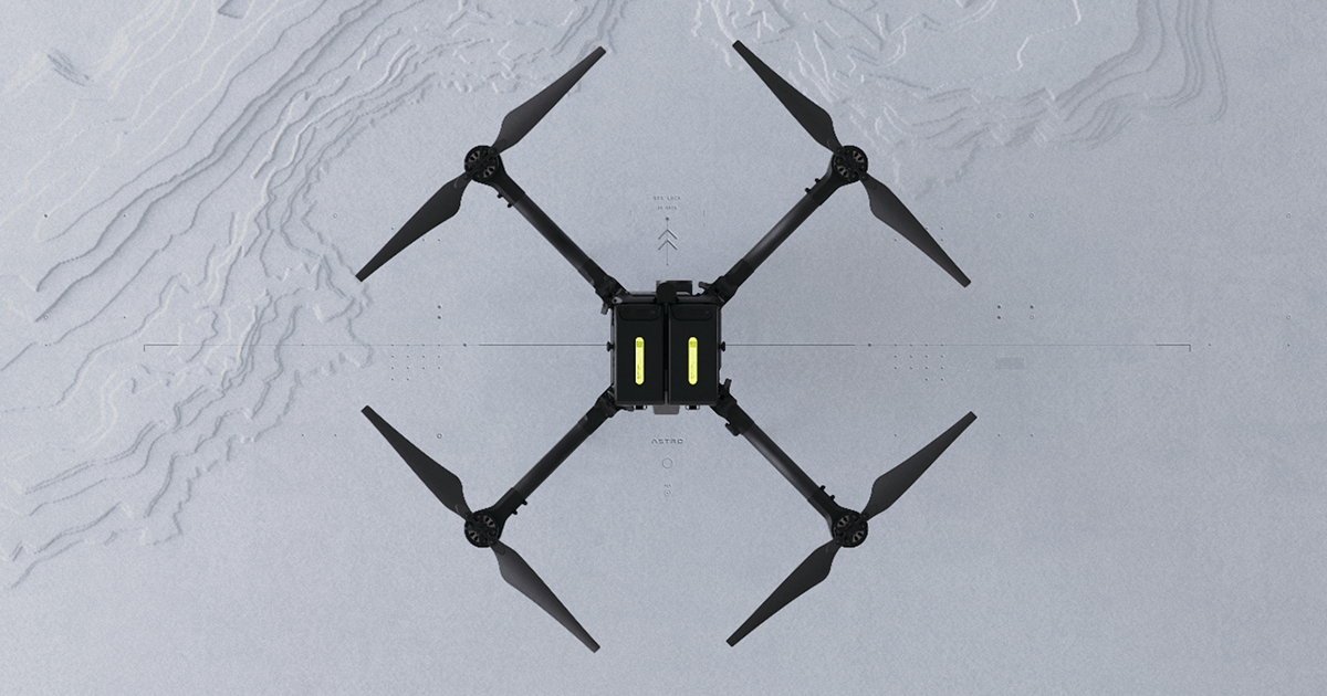 Freefly Astro aircraft viewed from above in an official Freefly image.