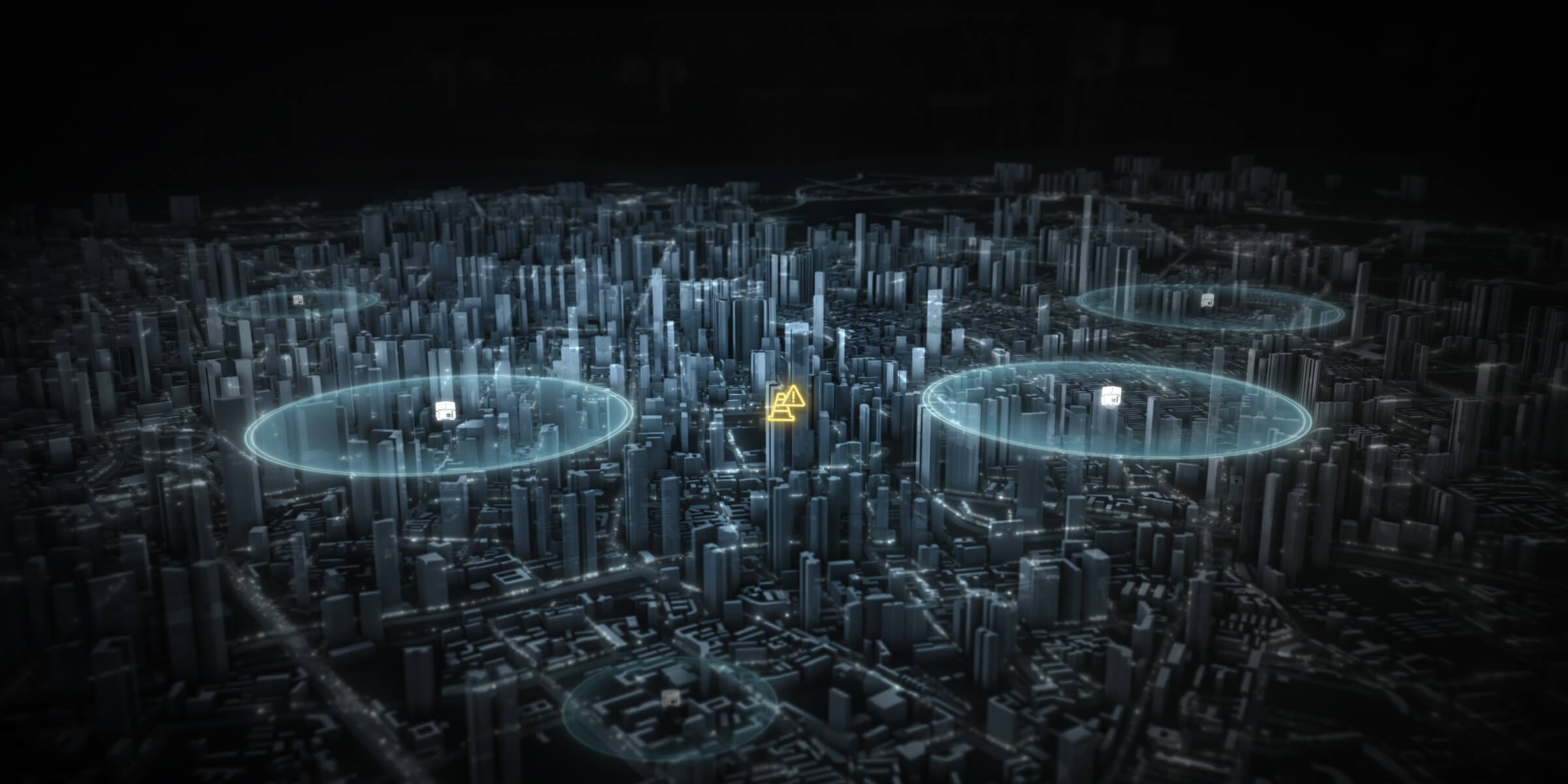 DJI graphic of a city with circular coverage zones around several docks.