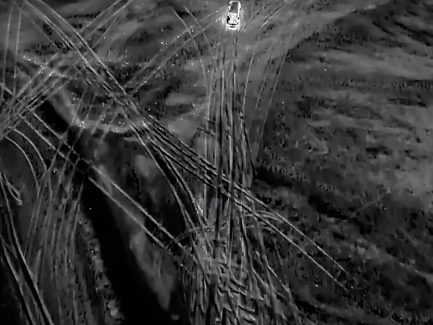 DJI survey workflow showing a dense LiDAR point cloud for terrain analysis.