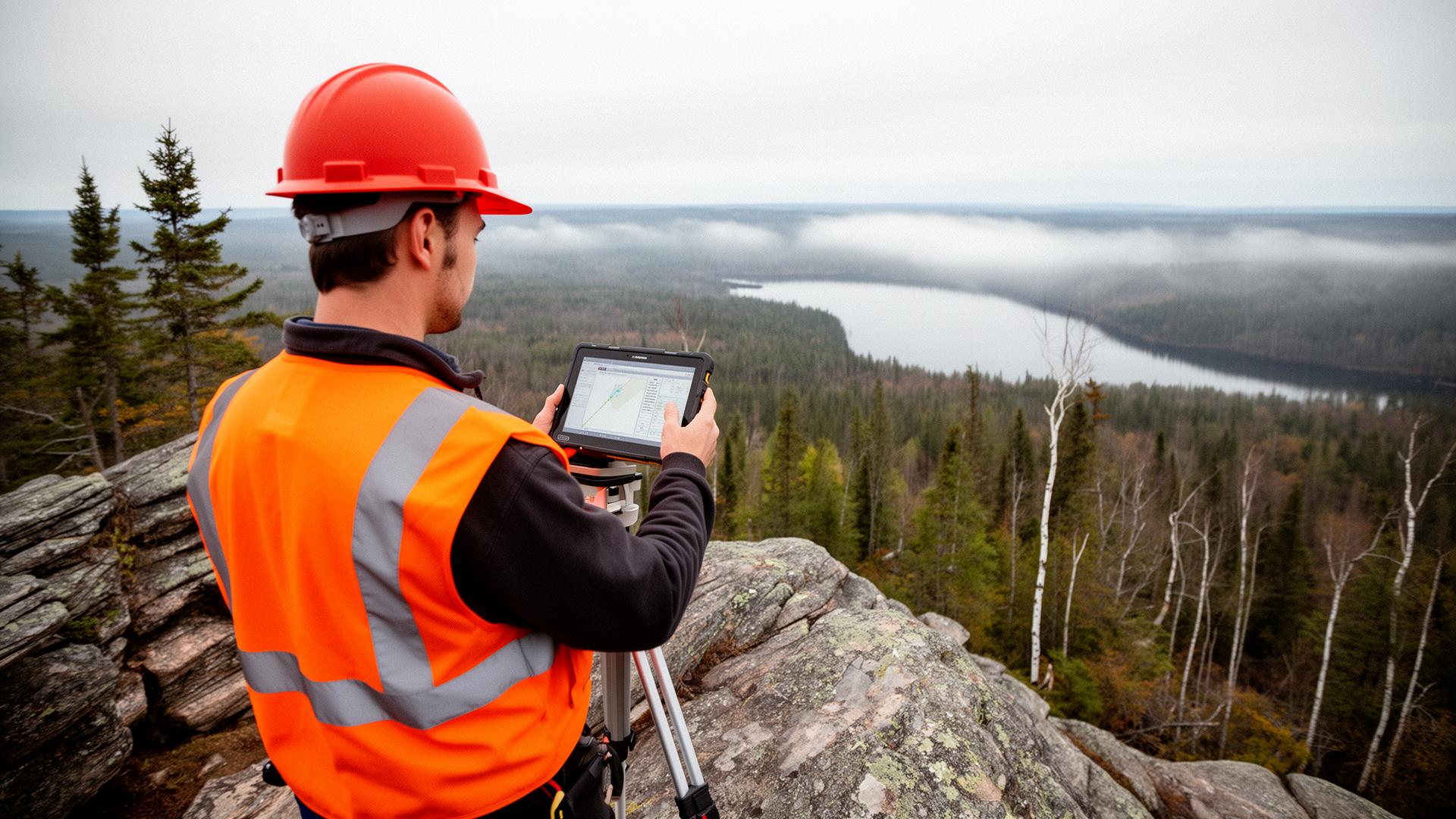 Drone surveying a Canadian landscape with aerial LiDAR system mounted on a DJI Matrice 400