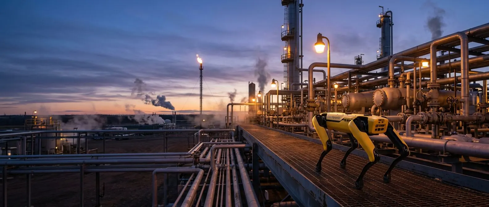 Drone inspecting an oil and gas facility