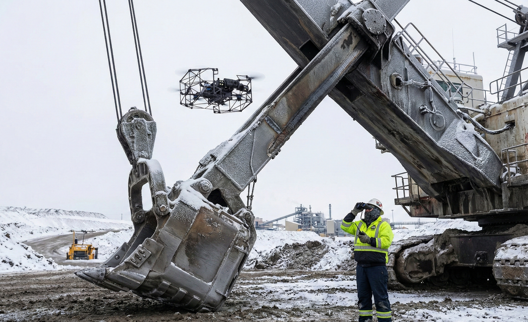 Caged Drone Shovel Boom Inspections in Oilsands Mining