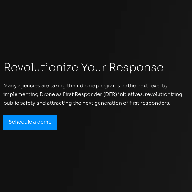 Screen displaying drone response system with map and text on a dark background