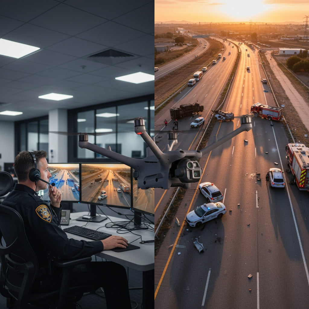 Automated Drone as First Responder system with DJI Matrice 4D at docking station"