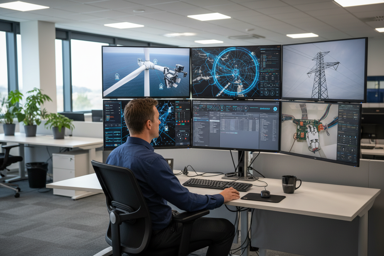 stack the monitors and make it look like theyre controlling the robots 